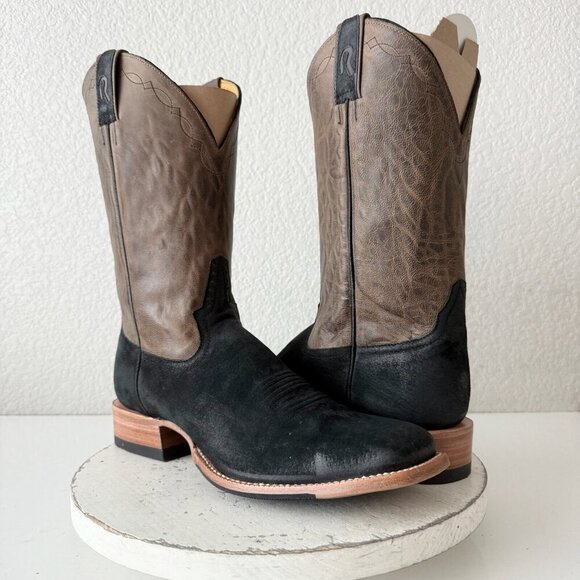 Rod Patrick Mens Cowboy Boots 13AA Black Pig Suede Western Square Toe 11" Shaft - Picture 1 of 13